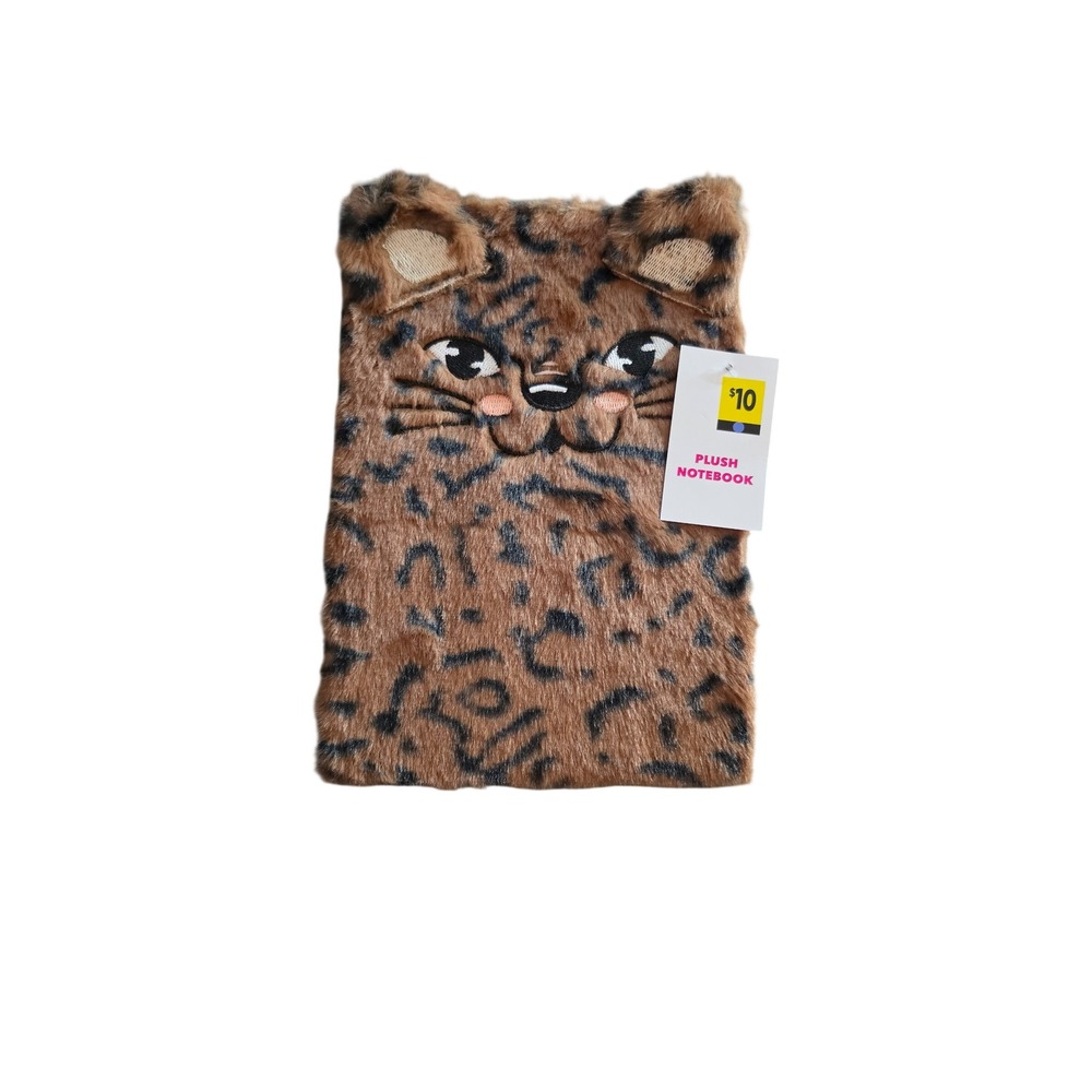 New Plush Leopard Cat Notebook Fuzzy Animal Print Lined Journal Kids Stationery
